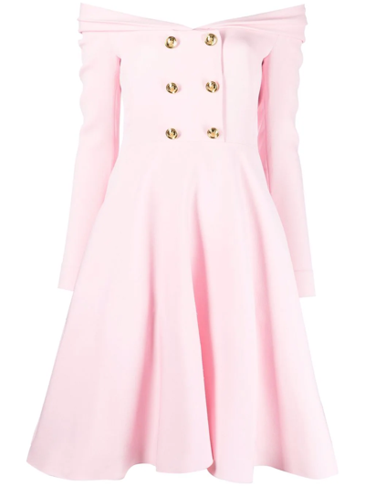 Shop Giambattista Valli Off-shoulder Button-detail Dress In Pink