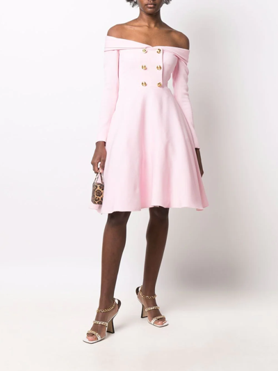 Giambattista Valli Off-shoulder Button-detail Dress In Pink