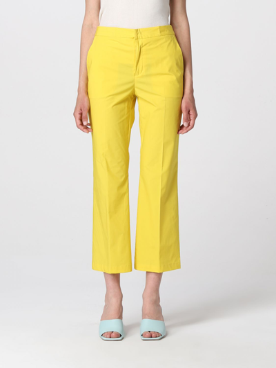 Shop Twinset Cropped Trousers In Stretch Cotton In Honey