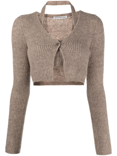Shop Alexander Wang Ribbed-knit Cropped Cardigan In Brown