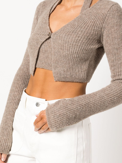Shop Alexander Wang Ribbed-knit Cropped Cardigan In Brown
