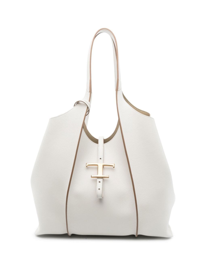 Shop Tod's Medium Leather Tote Bag In Weiss