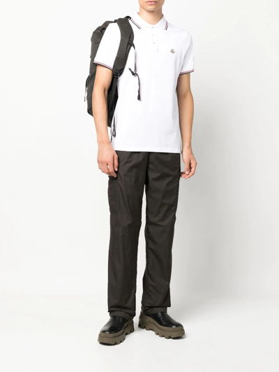 Moncler Classic White Cotton Polo With Signature Tri-color Trim In Weiss