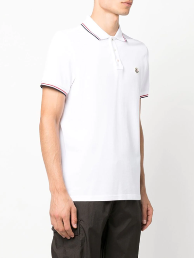 Moncler Classic White Cotton Polo With Signature Tri-color Trim In Weiss
