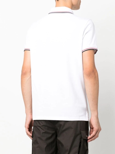 Moncler Classic White Cotton Polo With Signature Tri-color Trim In Weiss