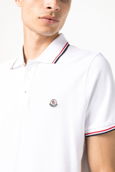 Moncler Classic White Cotton Polo With Signature Tri-color Trim In Weiss