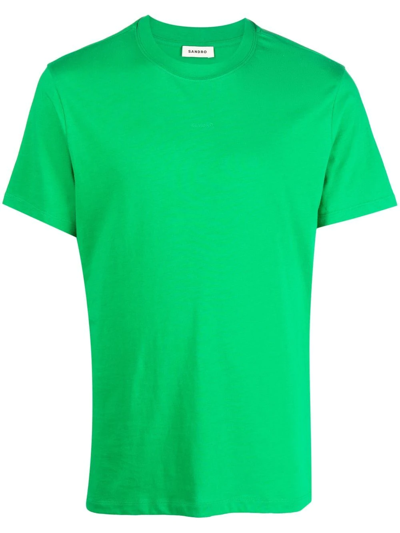 Shop Sandro Logo-print Crew-neck T-shirt In Green