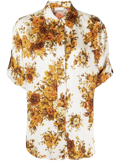 Shop Alemais Derby Floral-print Lounge Shirt In Orange