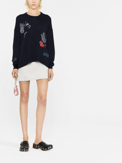 Shop Zadig & Voltaire Embroidered-design Long-sleeve Jumper In Blue