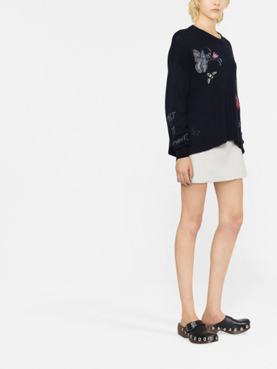 Shop Zadig & Voltaire Embroidered-design Long-sleeve Jumper In Blue