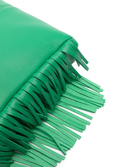 Shop Maje M Fringed Leather Tote Bag In Green