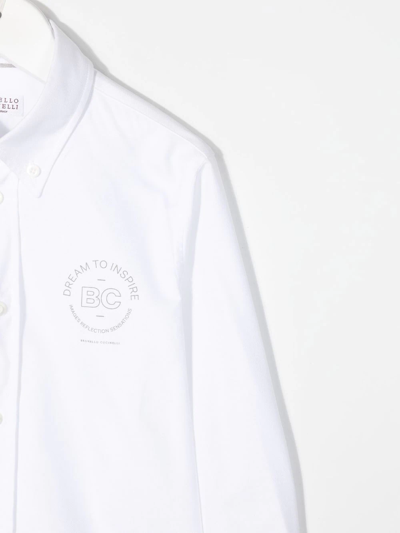 Shop Brunello Cucinelli Chest-logo Long-sleeve Shirt In Weiss
