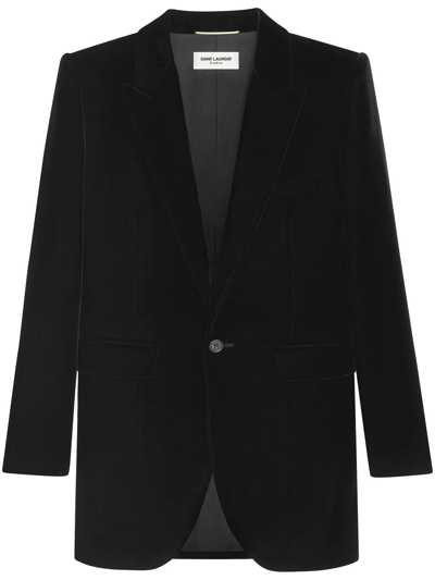 Shop Saint Laurent Single-breasted Velved Blazer In Black