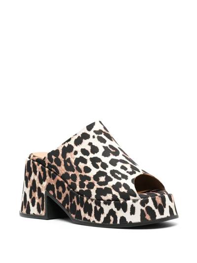 Ganni Retro 90 Leopard-print Satin Platform Mules In 943 - Leopard