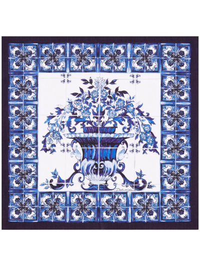 Shop Dolce & Gabbana Set Of Two Linen Napkins In Blue