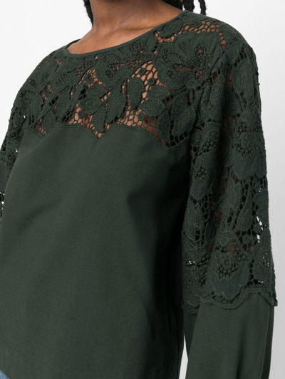 Shop See By Chloé Lace-panel Long-sleeve Blouse In Grün