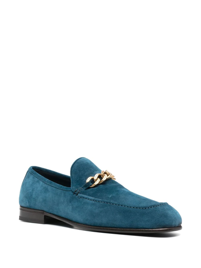 Shop Jimmy Choo Chain-trim Suede Loafers In Blau