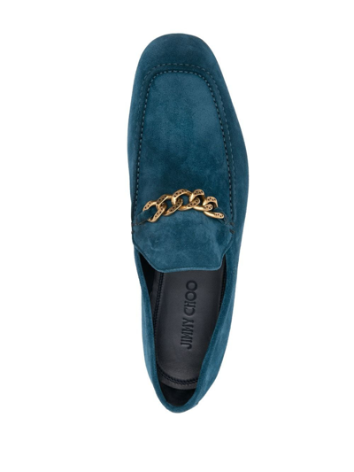 Shop Jimmy Choo Chain-trim Suede Loafers In Blau