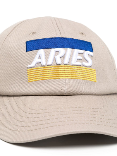Shop Aries Embroidered Logo Cap In Brown