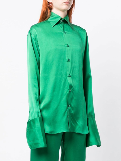 Shop Woera Long-sleeve Silk Shirt In Green