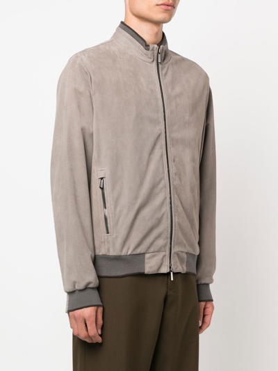 Shop Moorer Zip-up Leather Bomber Jacket In Grau