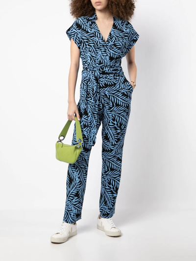 Shop Diane Von Furstenberg Botanical-print Belted Jumpsuit In Blue