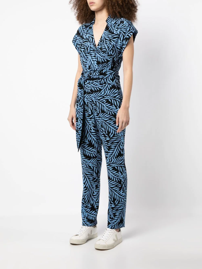Shop Diane Von Furstenberg Botanical-print Belted Jumpsuit In Blue