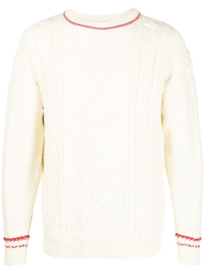 Marine Serre Neutral Cable-knit Wool Sweater In Nude