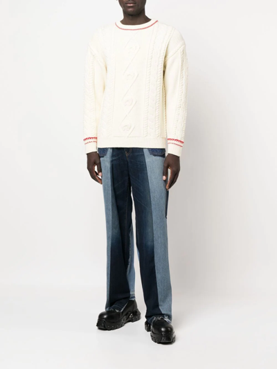 Marine Serre Neutral Cable-knit Wool Sweater In Nude
