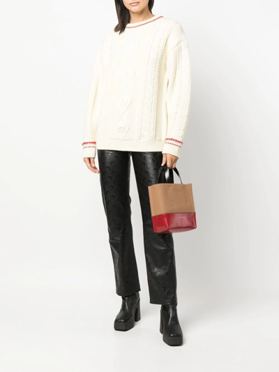Marine Serre Neutral Cable-knit Wool Sweater In Nude
