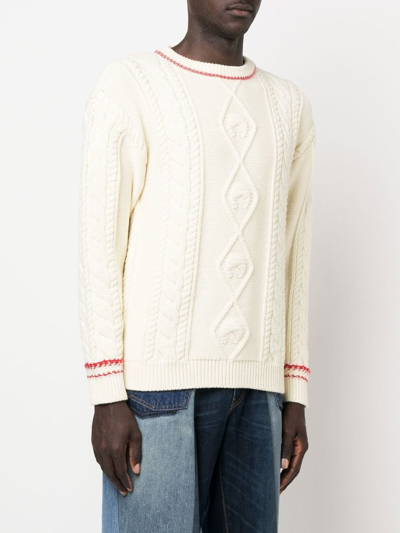 Marine Serre Neutral Cable-knit Wool Sweater In Nude