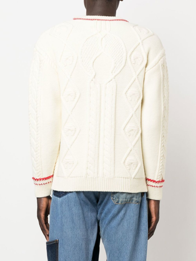 Marine Serre Neutral Cable-knit Wool Sweater In Nude