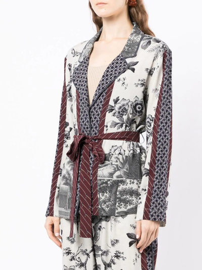 Shop Pierre-louis Mascia Floral-print Tied-waistband Jacket In Neutrals