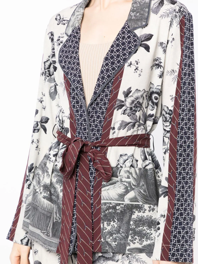 Shop Pierre-louis Mascia Floral-print Tied-waistband Jacket In Neutrals