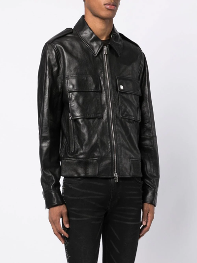 Shop Amiri Classic-collar Leather Jacket In Schwarz