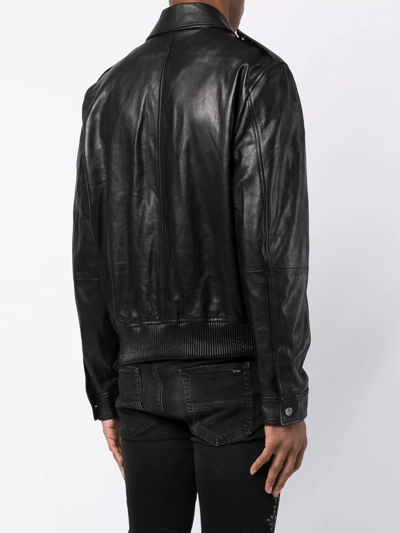Shop Amiri Classic-collar Leather Jacket In Schwarz