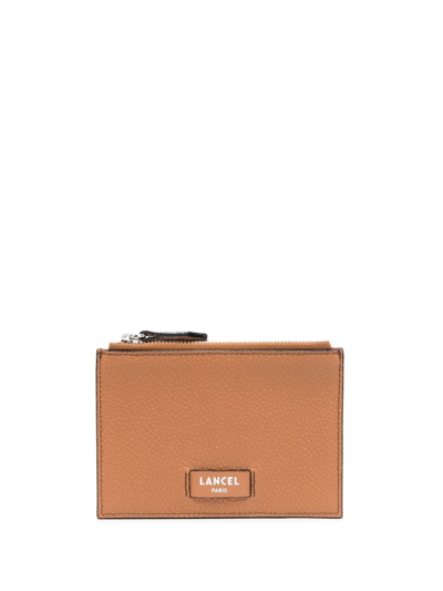 Shop Lancel Zip Leather Cardholder In Nude