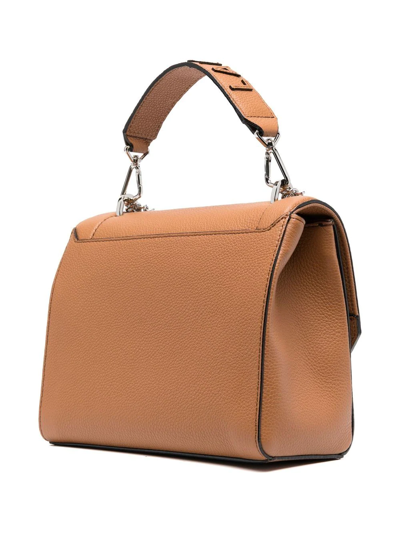 Lancel Grained Leather Flap Bag In Braun