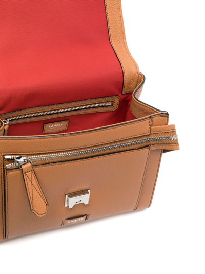 Lancel Grained Leather Flap Bag In Braun