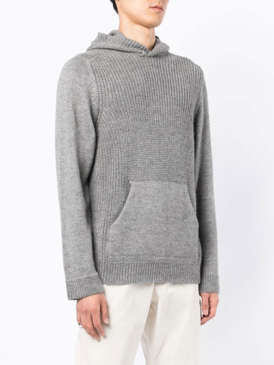 Shop Isaia English-rib Knitted Hoodie In Grey