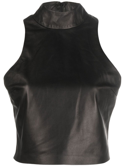 Shop Amiri Mock-neck Sleeveless Leather Top In Schwarz