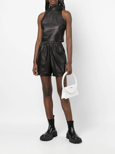 Shop Amiri Mock-neck Sleeveless Leather Top In Schwarz