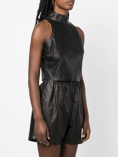 Shop Amiri Mock-neck Sleeveless Leather Top In Schwarz