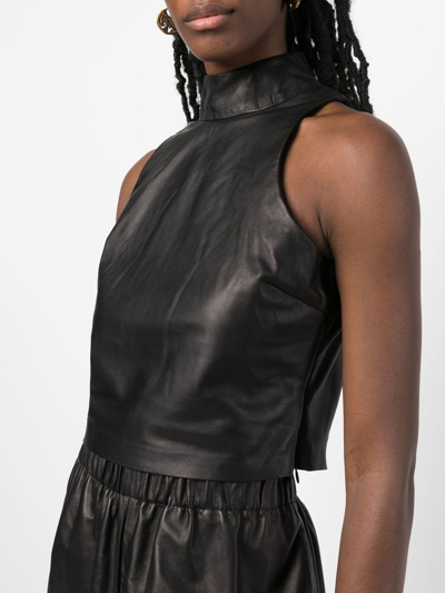 Shop Amiri Mock-neck Sleeveless Leather Top In Schwarz