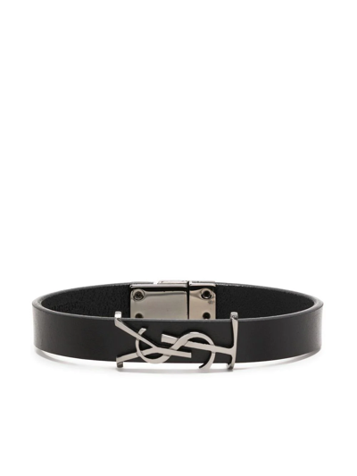 Saint Laurent Opyum Leather Bracelet In Schwarz