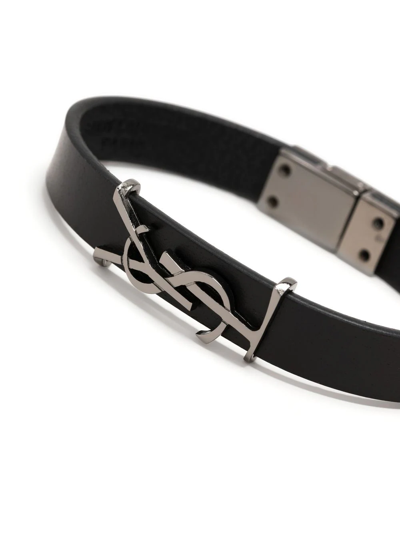 Shop Saint Laurent Opyum Leather Bracelet In Schwarz