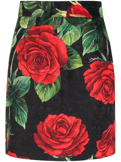 Shop Dolce & Gabbana Floral-print Mini Skirt In Schwarz