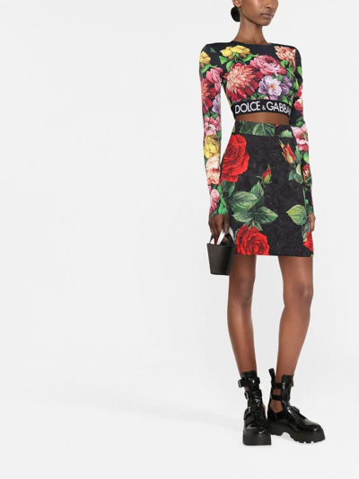 Shop Dolce & Gabbana Floral-print Mini Skirt In Schwarz