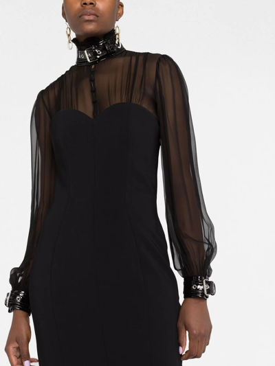 Shop Moschino Sheer Blouse Buckled Dress In Black