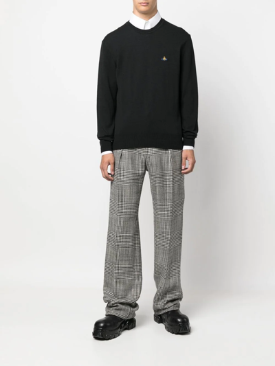 Vivienne Westwood 'alex' Black Crewneck Sweater With Orb Logo Detail On The Front In Schwarz